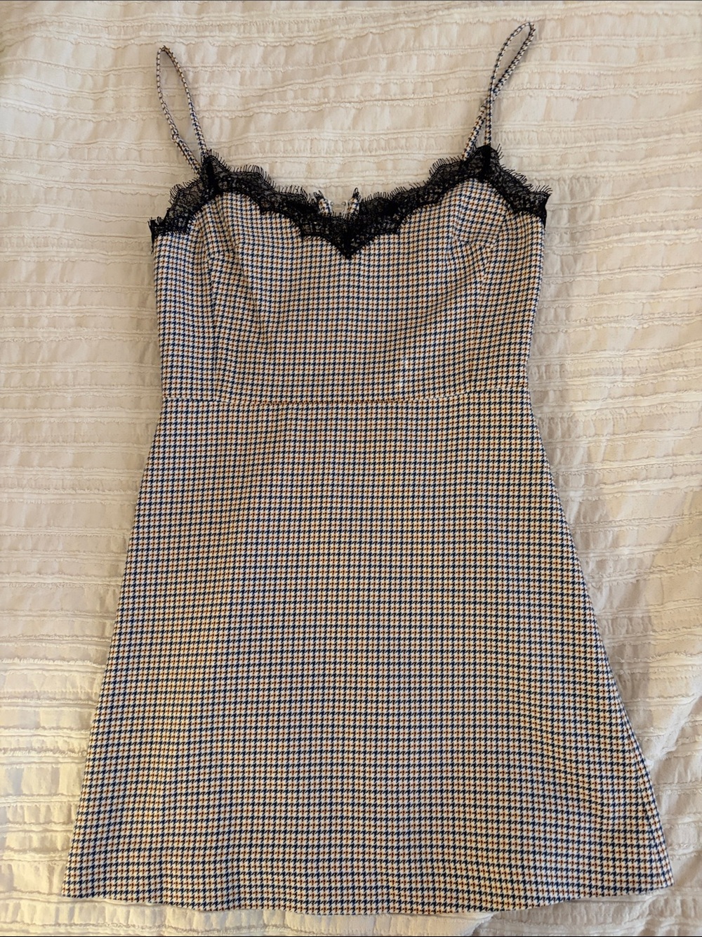 Veronica Beard Black Lace-Trim Houndstooth Dress